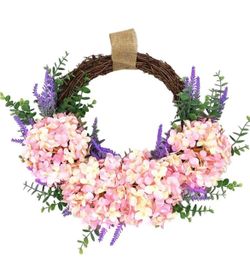 17.8" Door Floral Wreath,Hydrangea Eucalyptus Wreath for Wedding Front Door Decorations Wall Decor