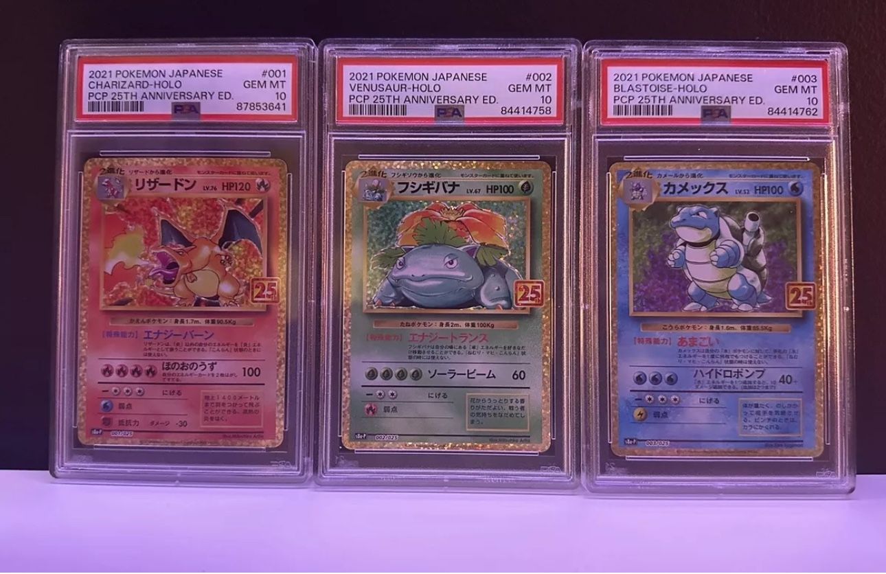 PSA 10 Pokemon Card 25th Anniversary Charizard Blastoise Venusaur 001 002 003/025 Japanese
