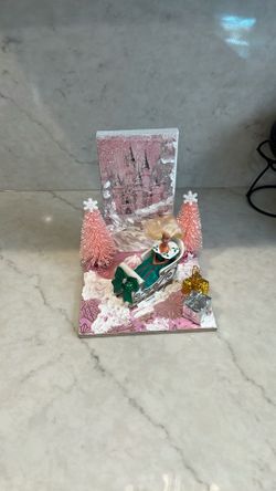 Christmas, Barbie, and a sleigh, pink and white snuggle with glitter Christmas decor