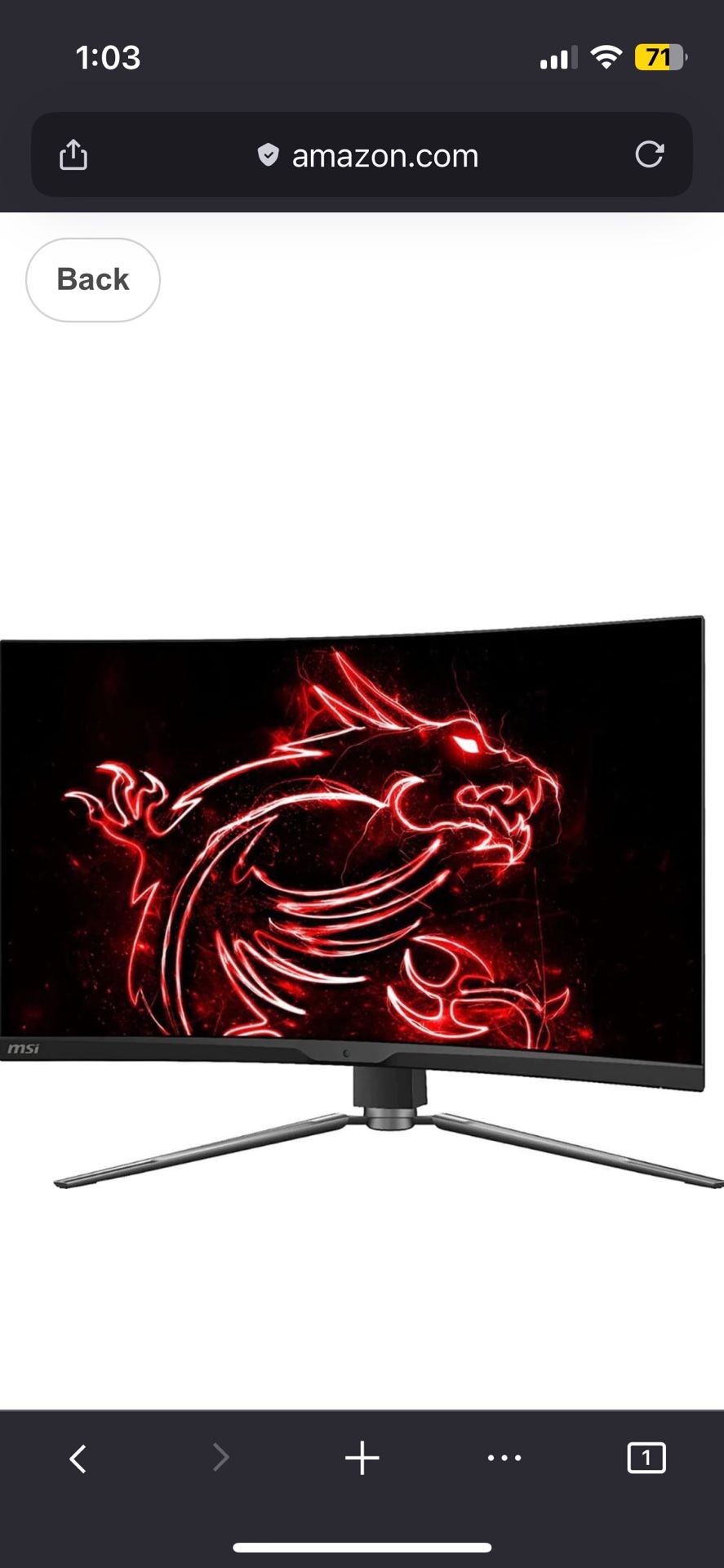 MSI 32inch Curved Gaming Monitor 240hz