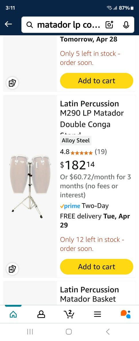 Lp Matador Congas With Heavy Duty Stand