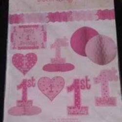 NEW baby girl 1st birthday decoration kit and bib $5 FIRM for both!