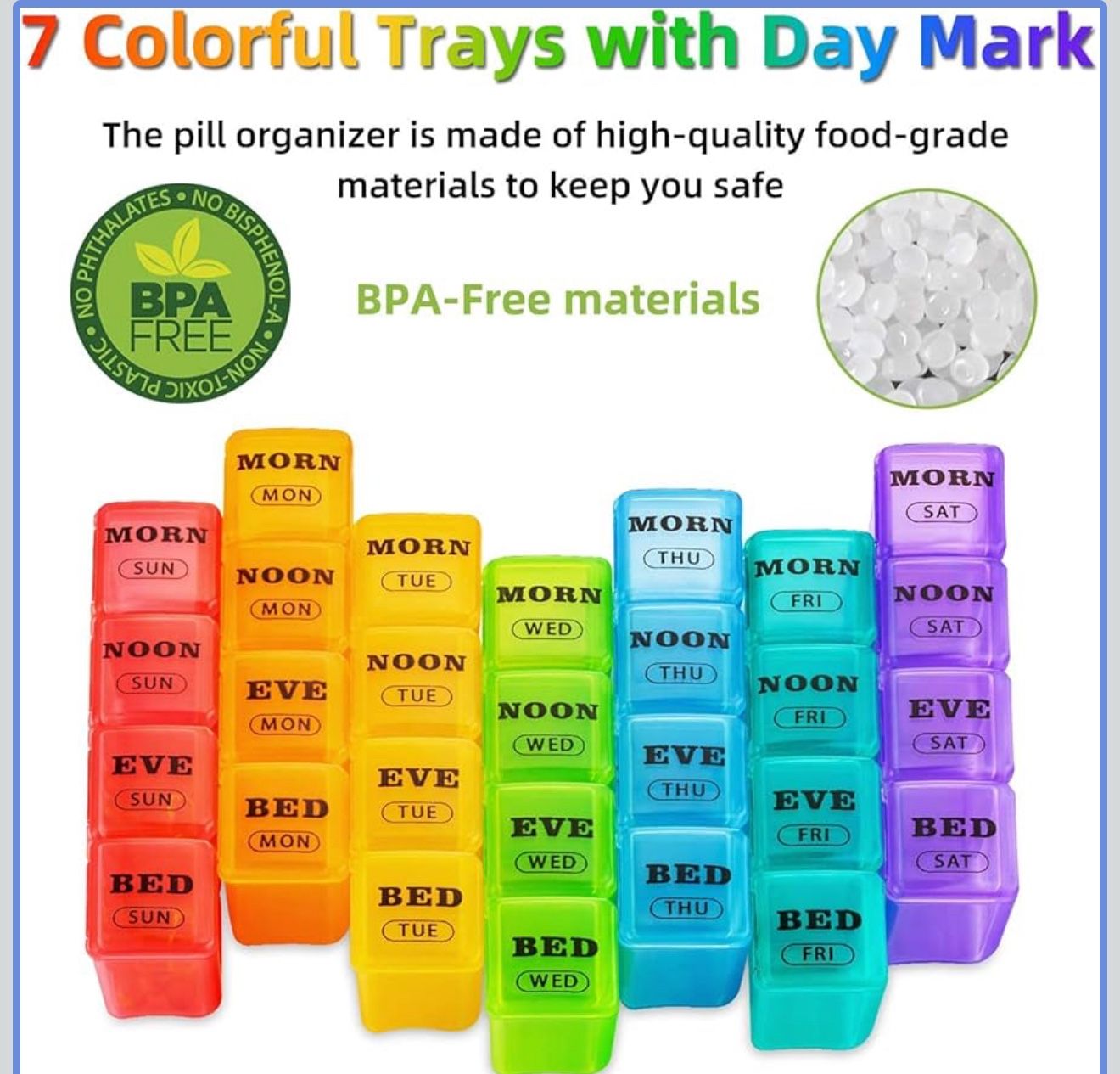 XL Large Weekly Pill Organizer 4 Times a Day, 7-Day Pill Boxes AM PM,