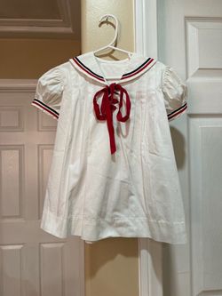 Girls White Sailor Dress with Red Bow