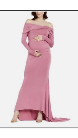Motherhood Maternity Gender Reveal Off-The-Shoulder Dress Photoshoot Pink XL & Small