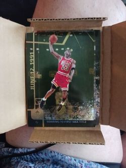 Michael Jordan Basketball cards blown up Michaels First  NBA Title to his 6th