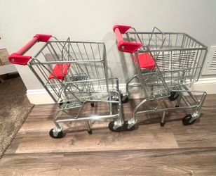 TWO Melissa & Doug Heavy Duty Metal Toy Shopping Carts. Grocery Store Pretend Play Toys