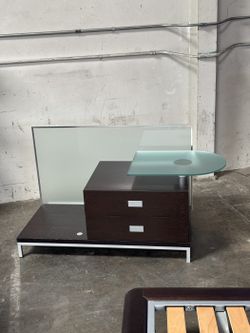 Modern Wenge Floating Wall-Mount Cabinet with Frosted Glass Shelf