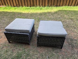 2 Piece Rattan Patio Ottoman with All Weather Wicker