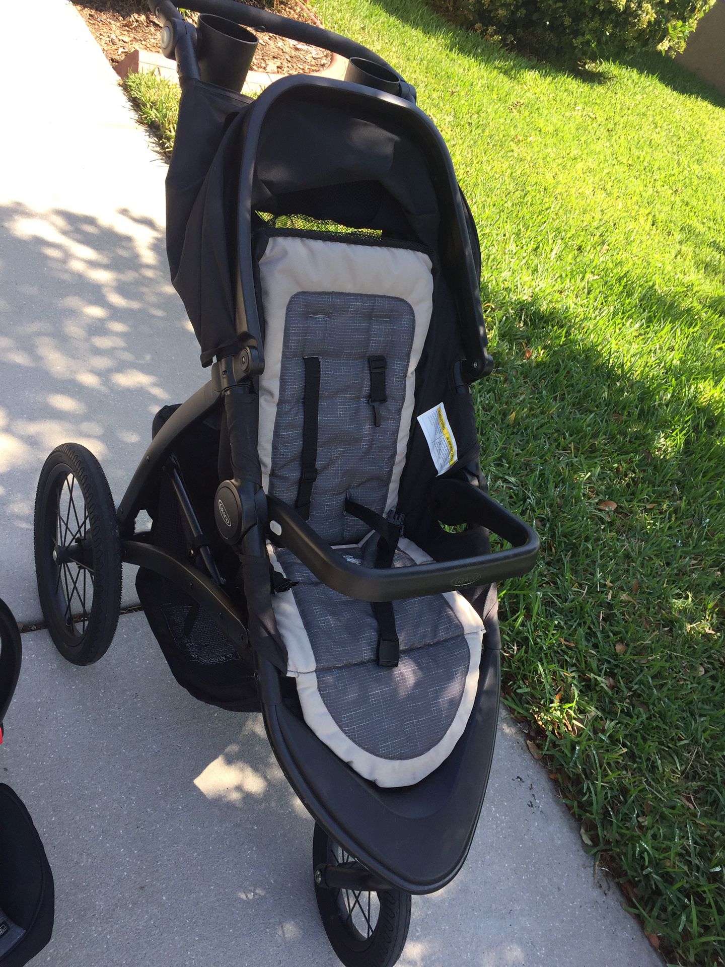 Graco jogging stroller, car seat, and base