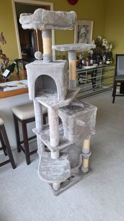 Cat grey scratch tower
