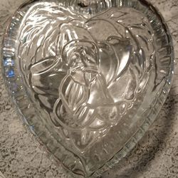 Vintage reversible etched rose frosted lead Crystal Candy, Trinket dish 