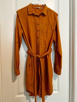Mustard Long Sleeve Belted Shirt Dress