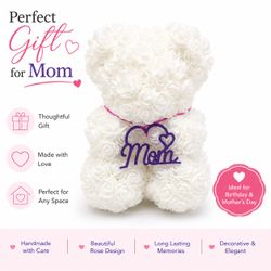 Rose flower Bear – 9”H with “Love Mom”