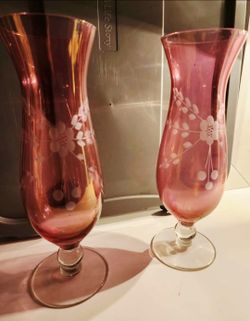 Vintage Cranberry hurricane vases