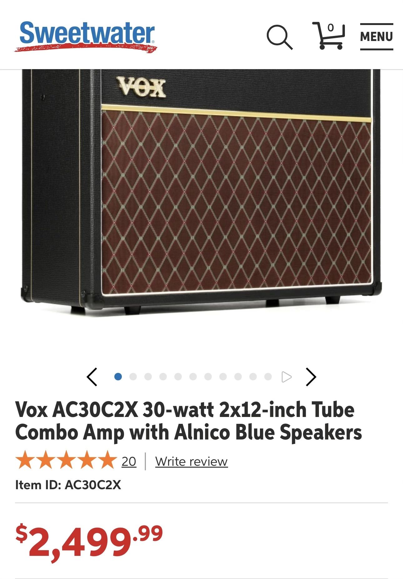 Vox AC3OC2X 30-watt 2x12-inch Tube Combo Amp with Alnico Blue Speakers