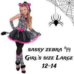 Girl's Sassy Stripe Zebra Fancy Dress Halloween Costume Size Large 12-14 🦓✨️🎃