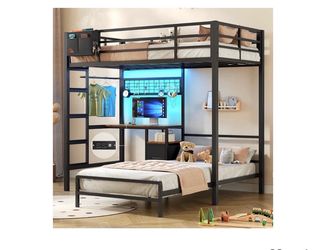Bunk Bed Twin Over Twin with Desk, Led Lights and Charging Station twin Bunk Beds with Storage Drawers and Shelves
