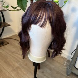 Wine Red wig with beach waves