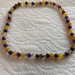 Amethyst,amber, Silver Spacers