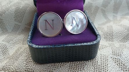Mother Of Pearl And Silver Initial "N" Cufflinks