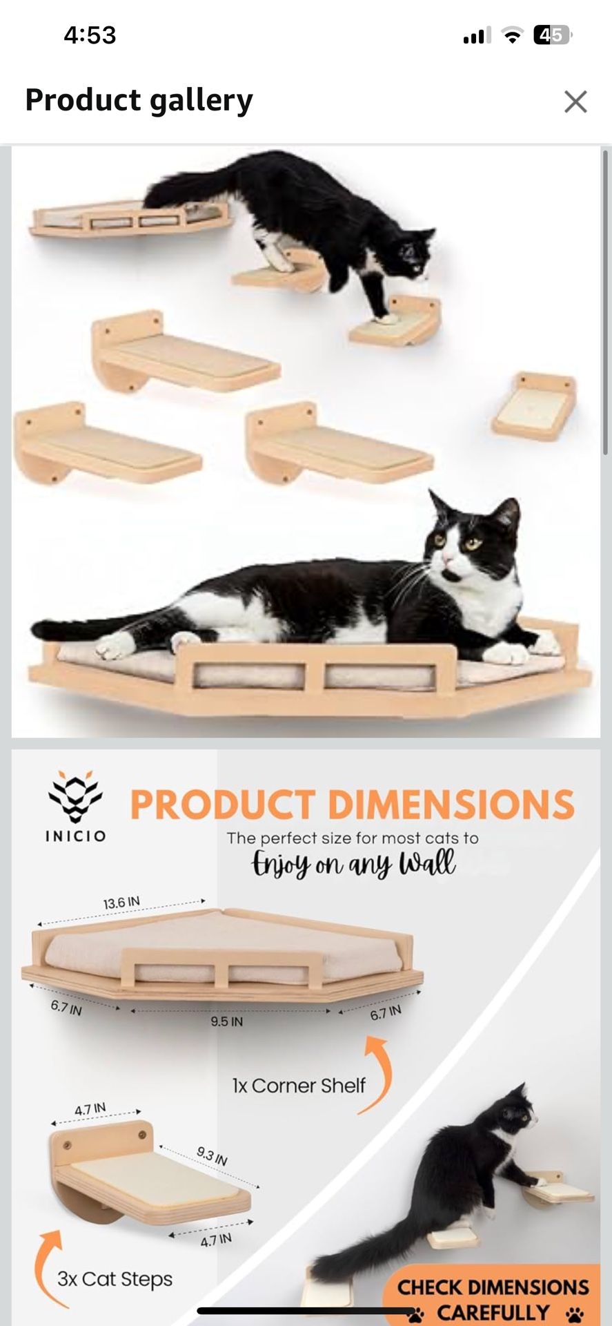 INICIO Cat Wall Shelves - Modern and Durable 3 Step Cat Furniture for Wall - Stylish Birch Floating Shelf for Cats up to 15lbs - Wooden Corner Shelves