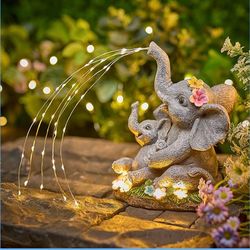 Brightown Solar-Elephant-Garden-Decor-Statue with Succulent & Watering LED Lights, Waterproof Outdoor Decor for Patio, Lawn, Balcony & Yard Decoration