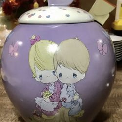 Too Cute Precious Moments Ceramic Lavender Cookie Jar-Heart & Butterflies