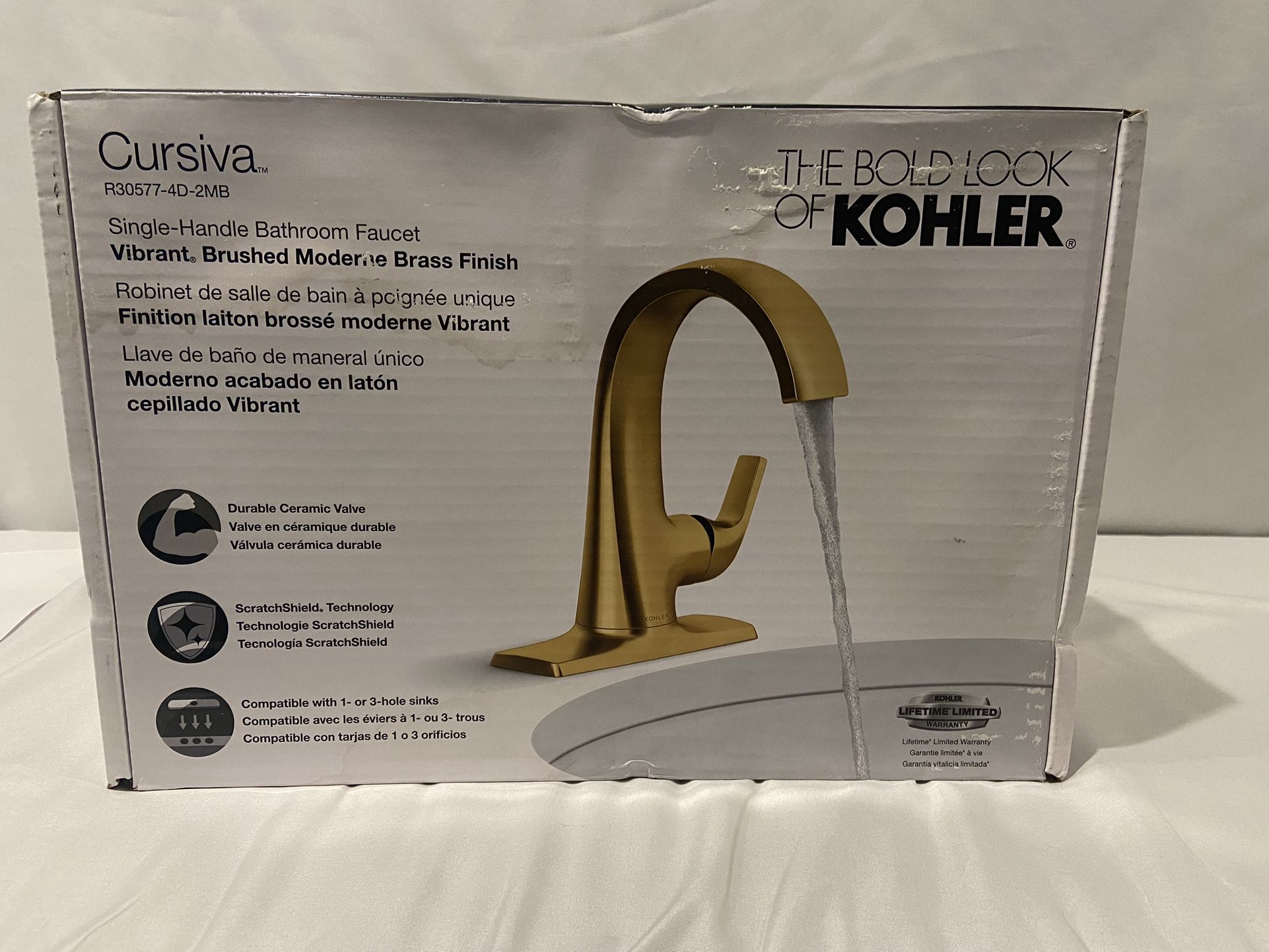 Koehler Cursiva Single Handle Bathroom Faucet, Modern Brass Finish