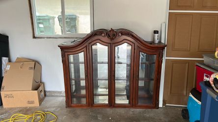 Ornate Wood and Glass China Cabinet Hutch