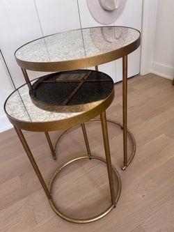 Gold Metal Nesting Side Tables with Mirror Tops