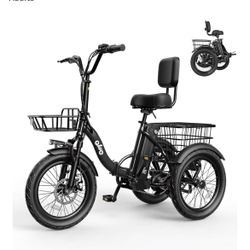 Qlife Triker Electric Bike, Peak 1200W Brushless Motor Folding Trike Ebike, 499Wh Removable Battery, Step-Thru 3 Wheel Electric Bicycle, Up to 55 Mile