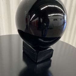 Vintage post modern 100mm black obsidian sphere w/ black marble base