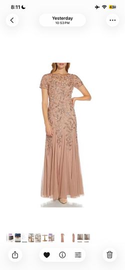 Adrianna Papell Womens Floral Beaded Godet Gown Rose Gold 18  Blush Beaded Sequin Formal Gown
