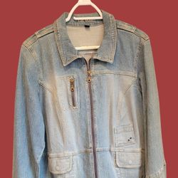 Y2K L.A. Blues 18W Stone Wash Zip-Front Denim Jacket With Multiple Pockets