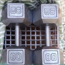 PAIR OF 80 LB. STEEL HEX DUMBBELLS 