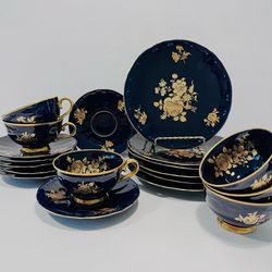 Vintage Bareuther Waldsassen  Echt Cobalt w/Gold Coffee Desert Set for 6 Persons (18 pieces)