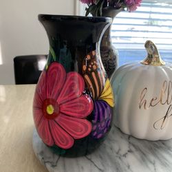 Black mint aqua Talavera flower vase