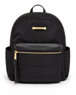 Steve Madden Black Nylon Backpack Gold Zip Faux Leather Trim Bag