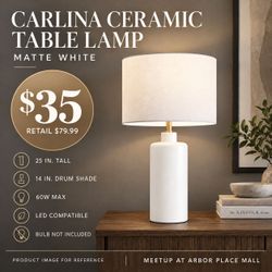 Carlina Ceramic Table Lamp Matte White( New)