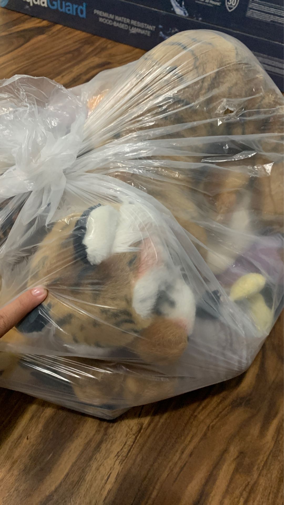 a bag of stuffed animals