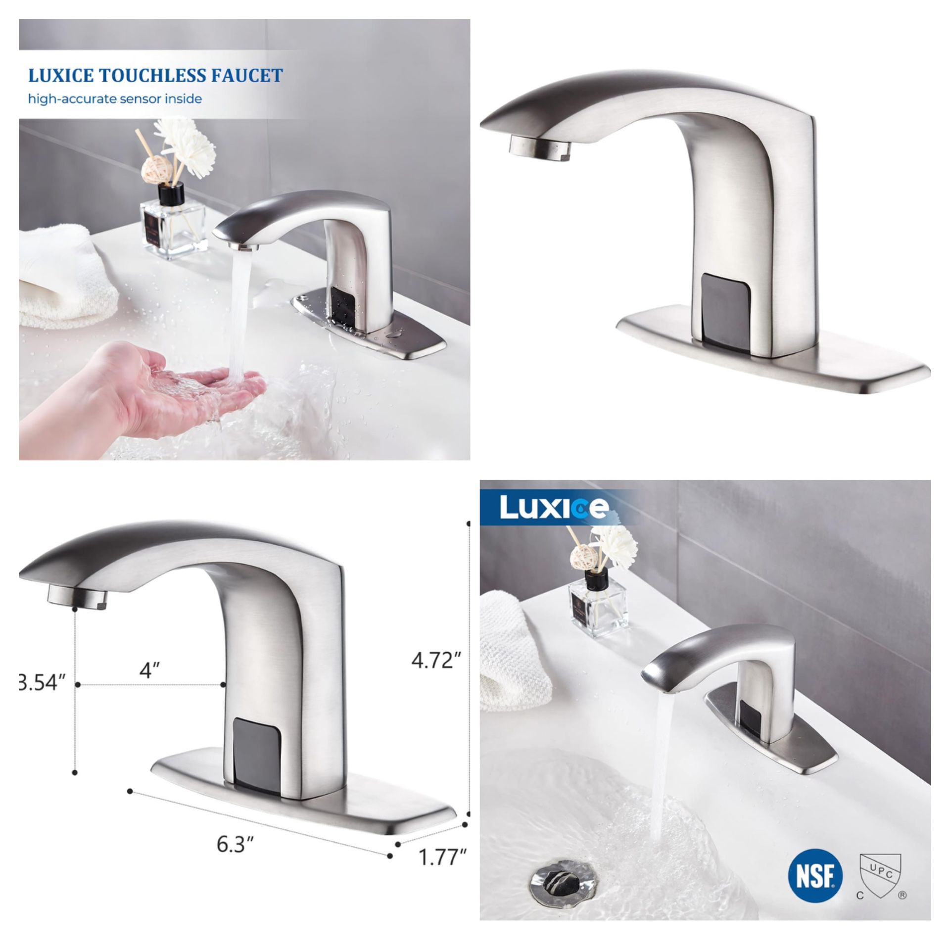 Sensor Automatic Touchless Bathroom Sink Faucet Hot & Cold Mixer Cover Plate Included Faucet, Brushed Nickel