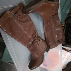 Naturalizer Brown Leather Knee High Boots Women Size 9