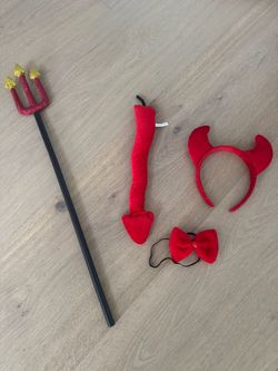 Devil Halloween Costume Accessory Set – Horns, Tail, Bow Tie & Pitchfork