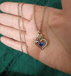 Silver Heart Rose Pendant Necklace Blue Stone (Sterling Silver 925)