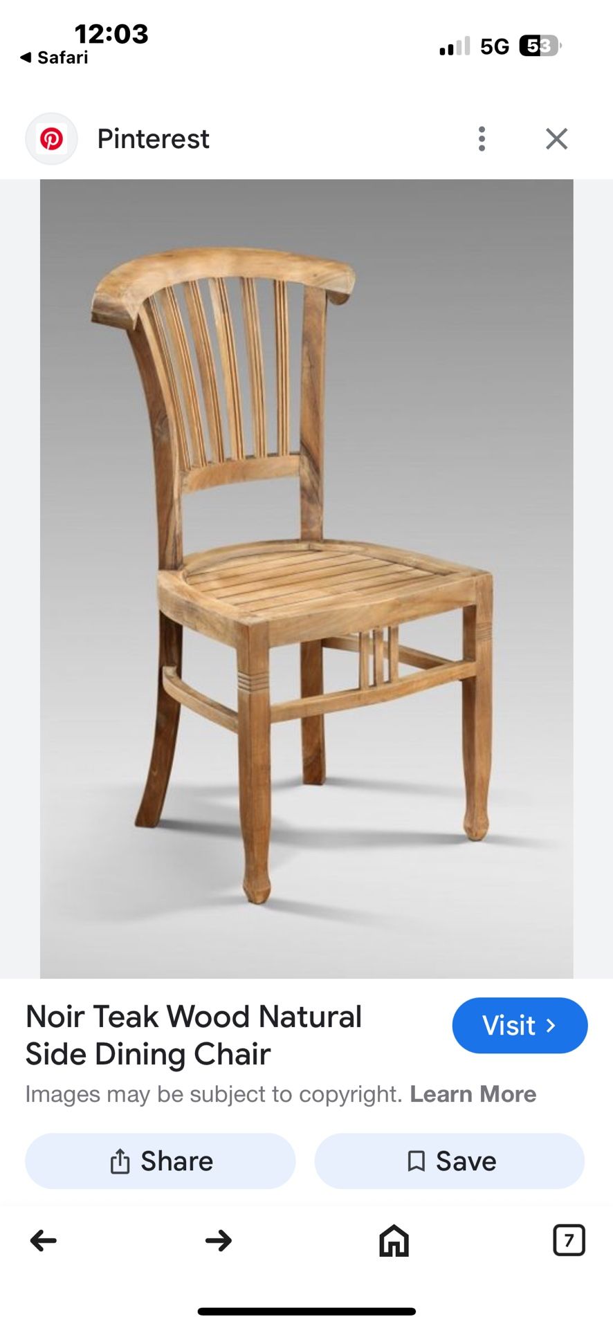 Noir Teak Wood Natural Side Dining Chair