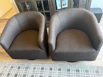 Pair of brown Fabric Barrel Swivel Accent Chairs