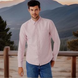 Free Assembly Long Sleeve Oxford Woven Shirt, Men’s Size Small, Crabapple Pink S