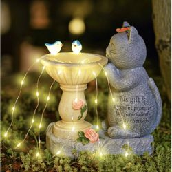 Garden Decor Cat Birdbath Statues, Solar Statues Decor with Butterfly Garden Decor for Home House, Yard Art Lawn, Ornaments, Porch Patio, Balcony - Bi
