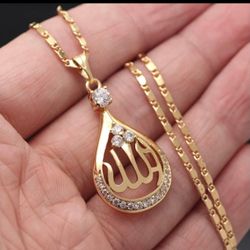 18k Gold Allah Pendant Necklace 22 Inch New 